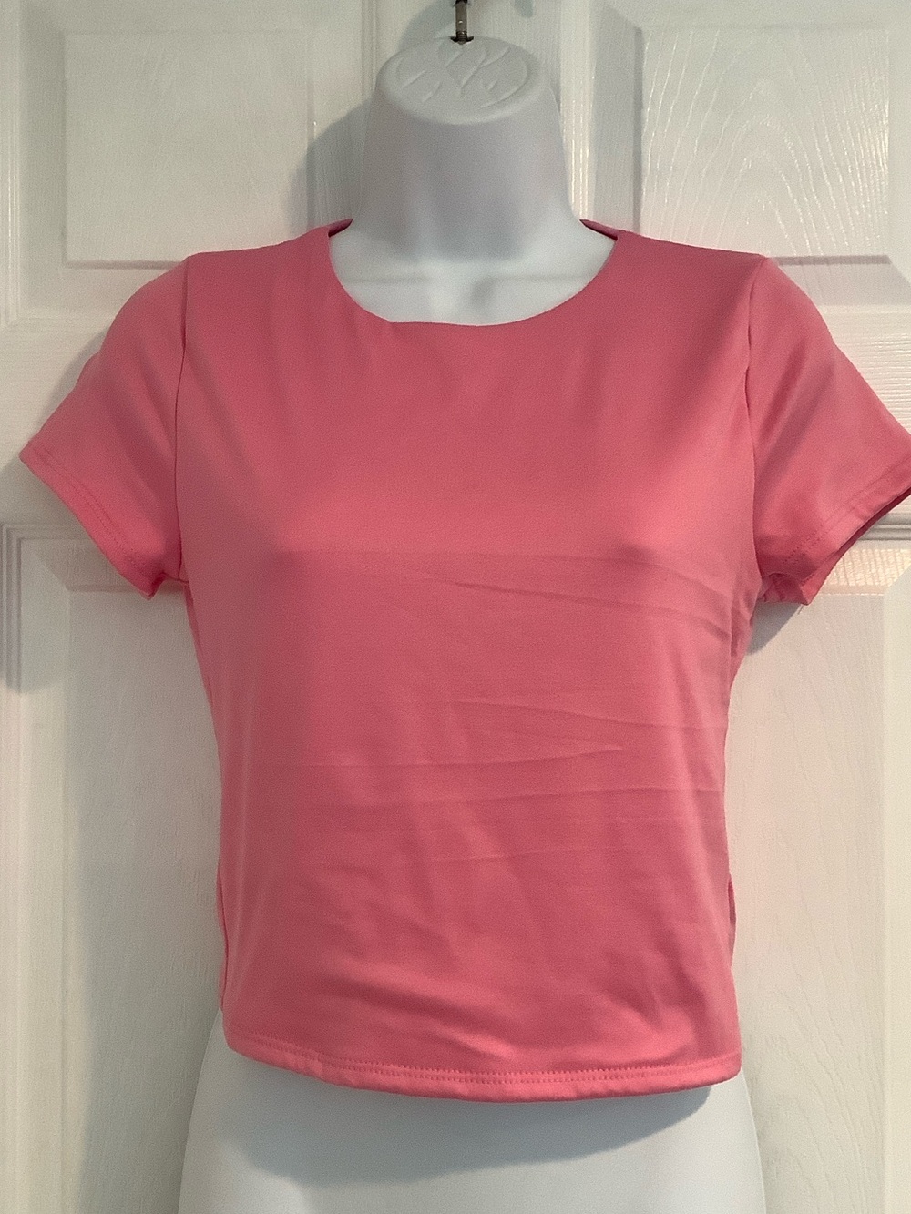 SINCERELY JULES Pink Cropped Barbiecore Stretchy Twee Basic Norm Tee Shirt Top M